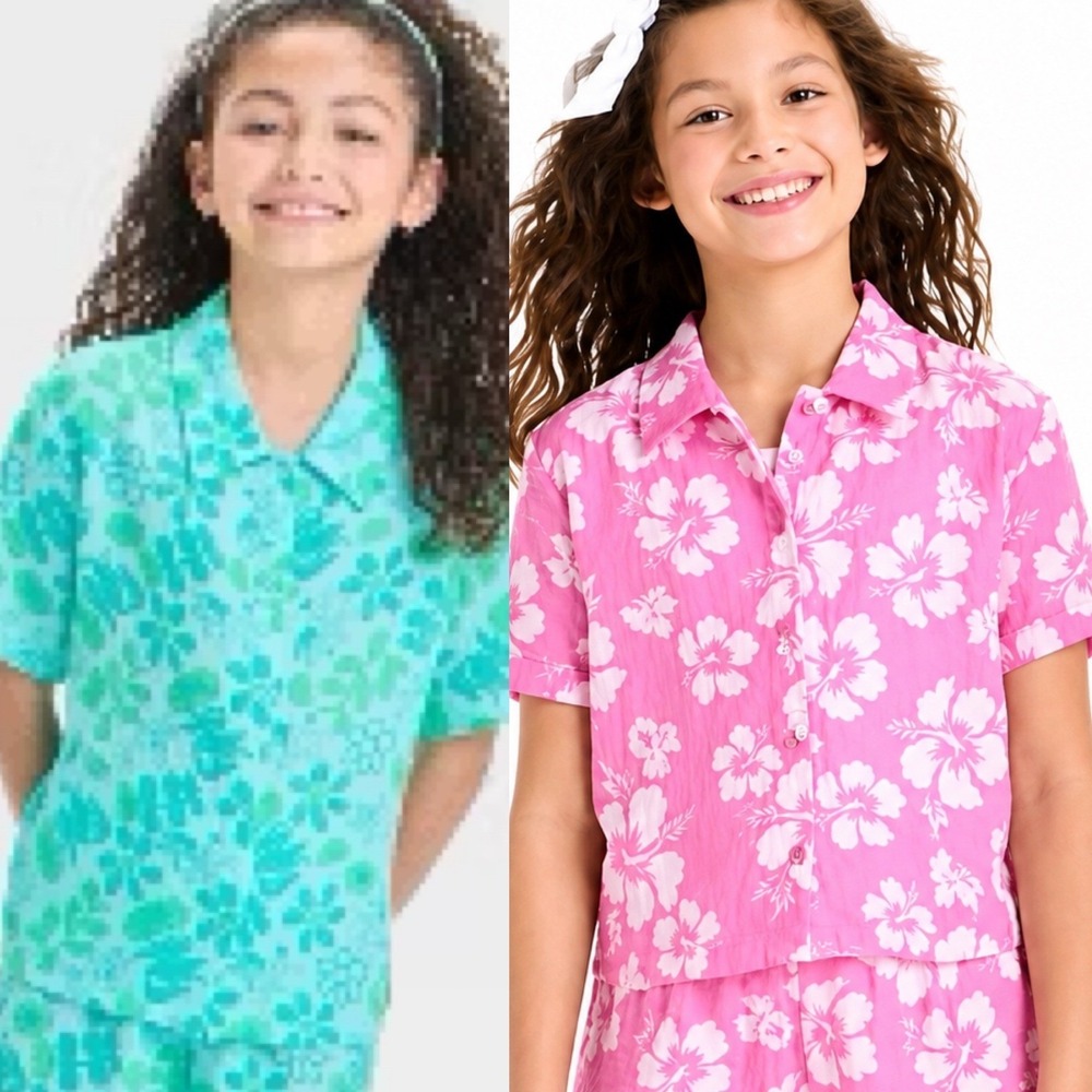 Lot of 2 Bluey Disney Minnie Mouse Girls Gauze Button Down Shirts Pink Teal M